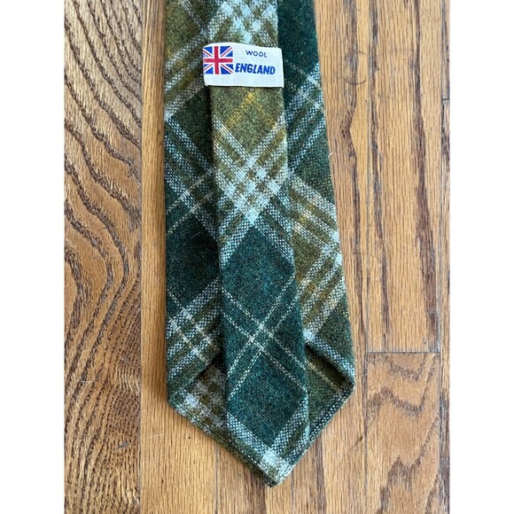 Vintage Green England Wool Plaid Neck Tie Mens Size Large - Picture 2 of 7
